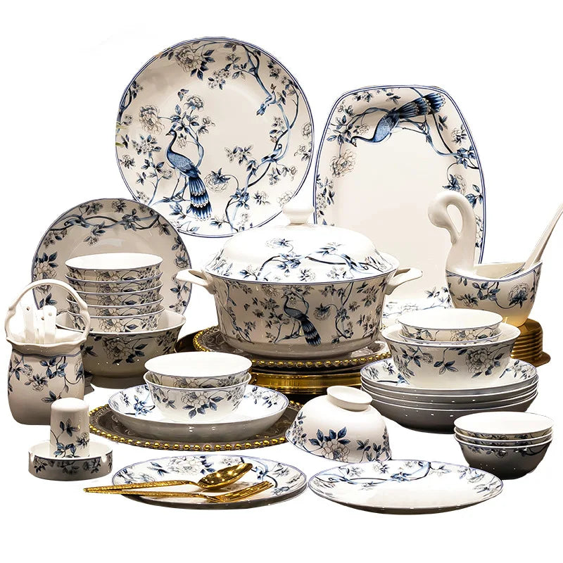 Blue Peacock Bone China