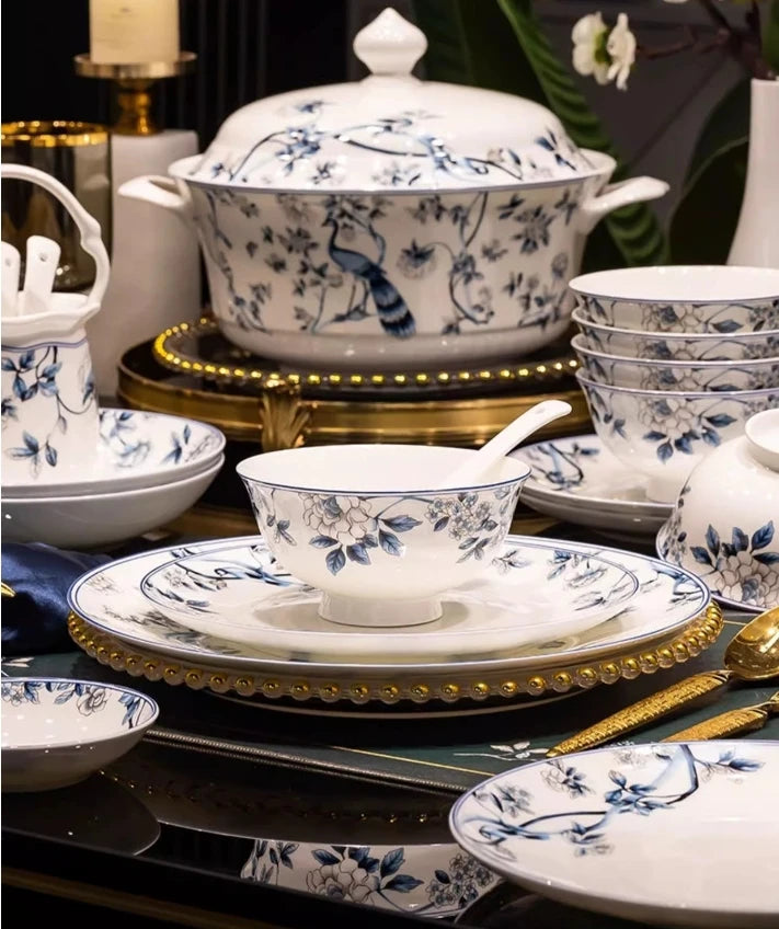 Blue Peacock Bone China