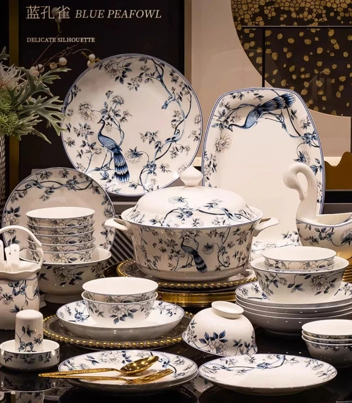 Blue Peacock Bone China