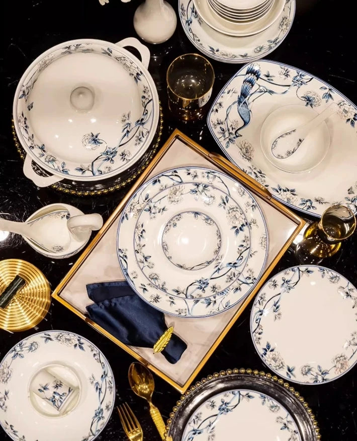 Blue Peacock Bone China