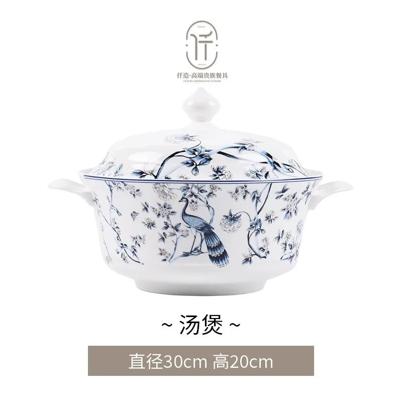 Blue Peacock Bone China