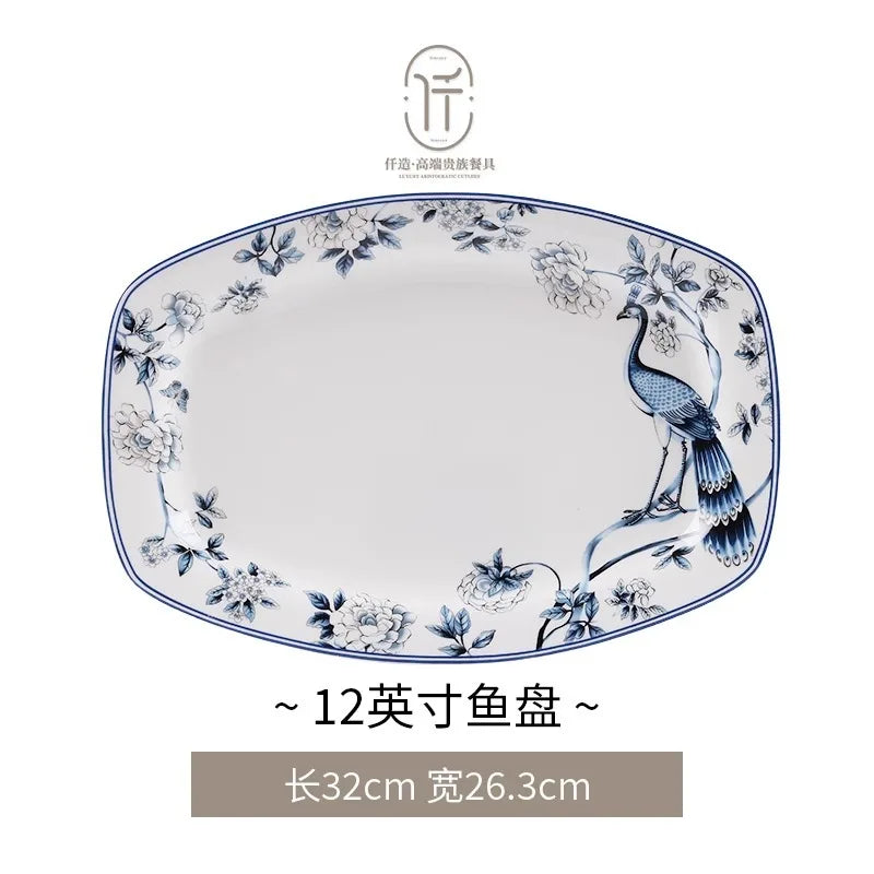 Blue Peacock Bone China
