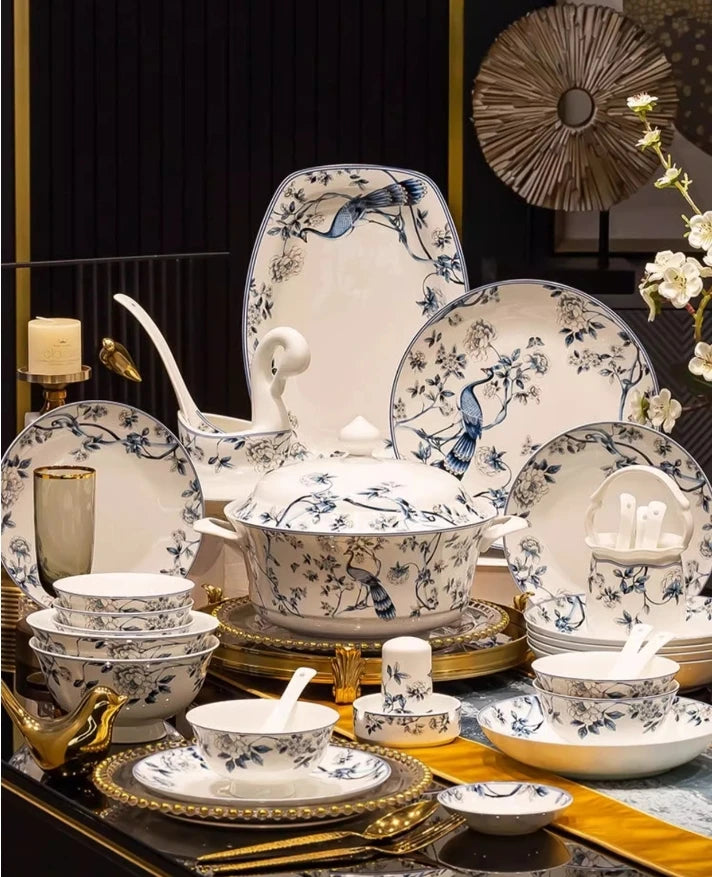 Blue Peacock Bone China