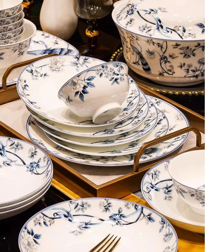 Blue Peacock Bone China