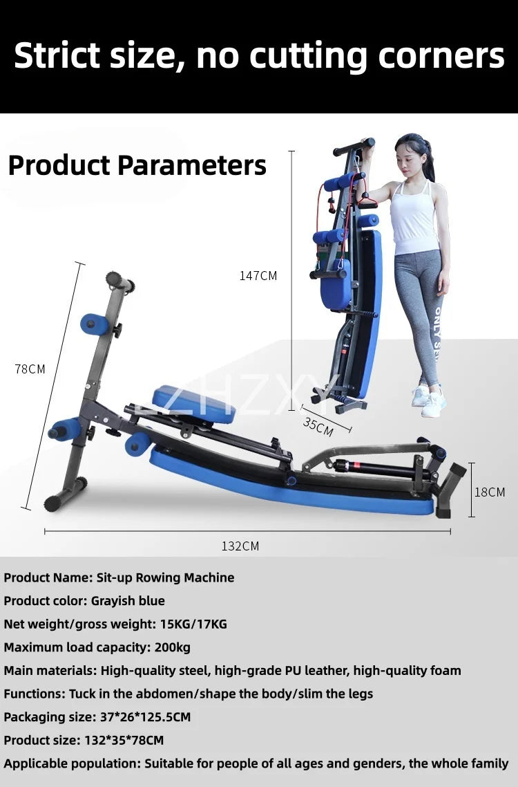 Rowing machine foldable sit-up
