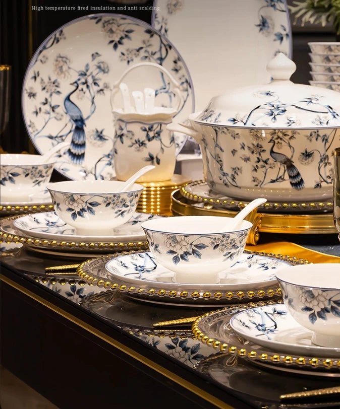 Blue Peacock Bone China