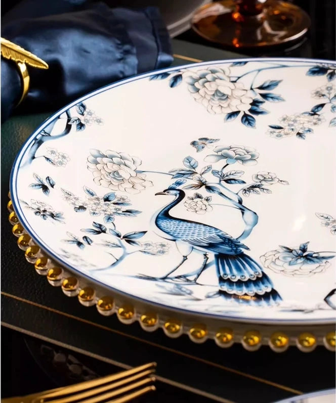 Blue Peacock Bone China
