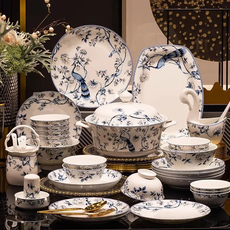 Blue Peacock Bone China