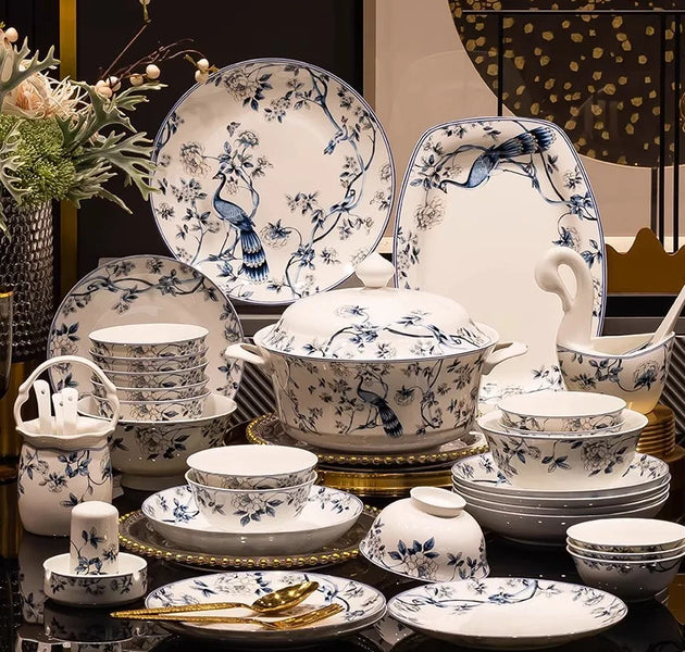 Blue Peacock Bone China