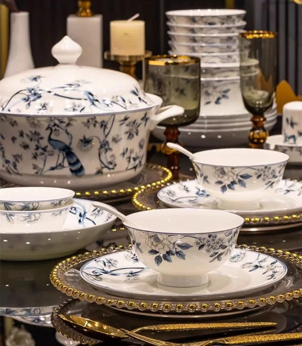 Blue Peacock Bone China